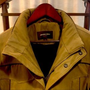 Never worn Johnston and Murphy tan coat,  XL. zipped in hood. Back vent panels.